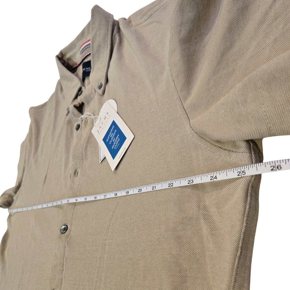 Jachs New York Mens Knit Oxford Shirt Beige Short Sleeve Button Down Size XL - Picture 7 of 9